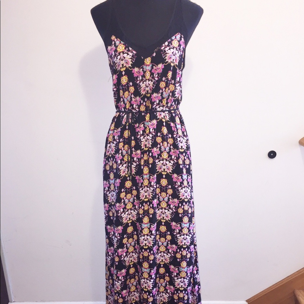 Black Floral Festival Boho Summer Maxi Lace Long Dress Small Medium - Picture 2 of 6